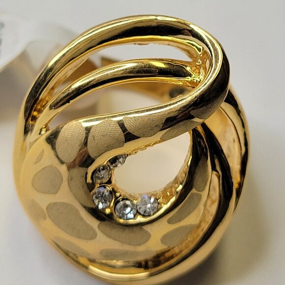 Gold and White Swirl Crystal Ring Size 8.5 - 8.75 Fashion Cocktail Ring - Picture 2 of 12